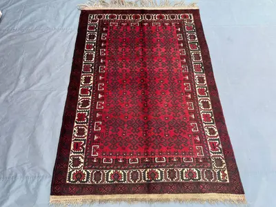 4x6 Antique Baluch Tribal Rug | Hand Knotted Afghan Wool Carpet | Nomadic Fine Area Rug | Geometric Pattern, B