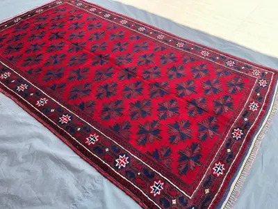 Vintage Afghan Baluch Rug 4'5x7'10 ft, Handmade Wool Tribal Rug | Geometric Pattern Area Rug for Bedroom or Li