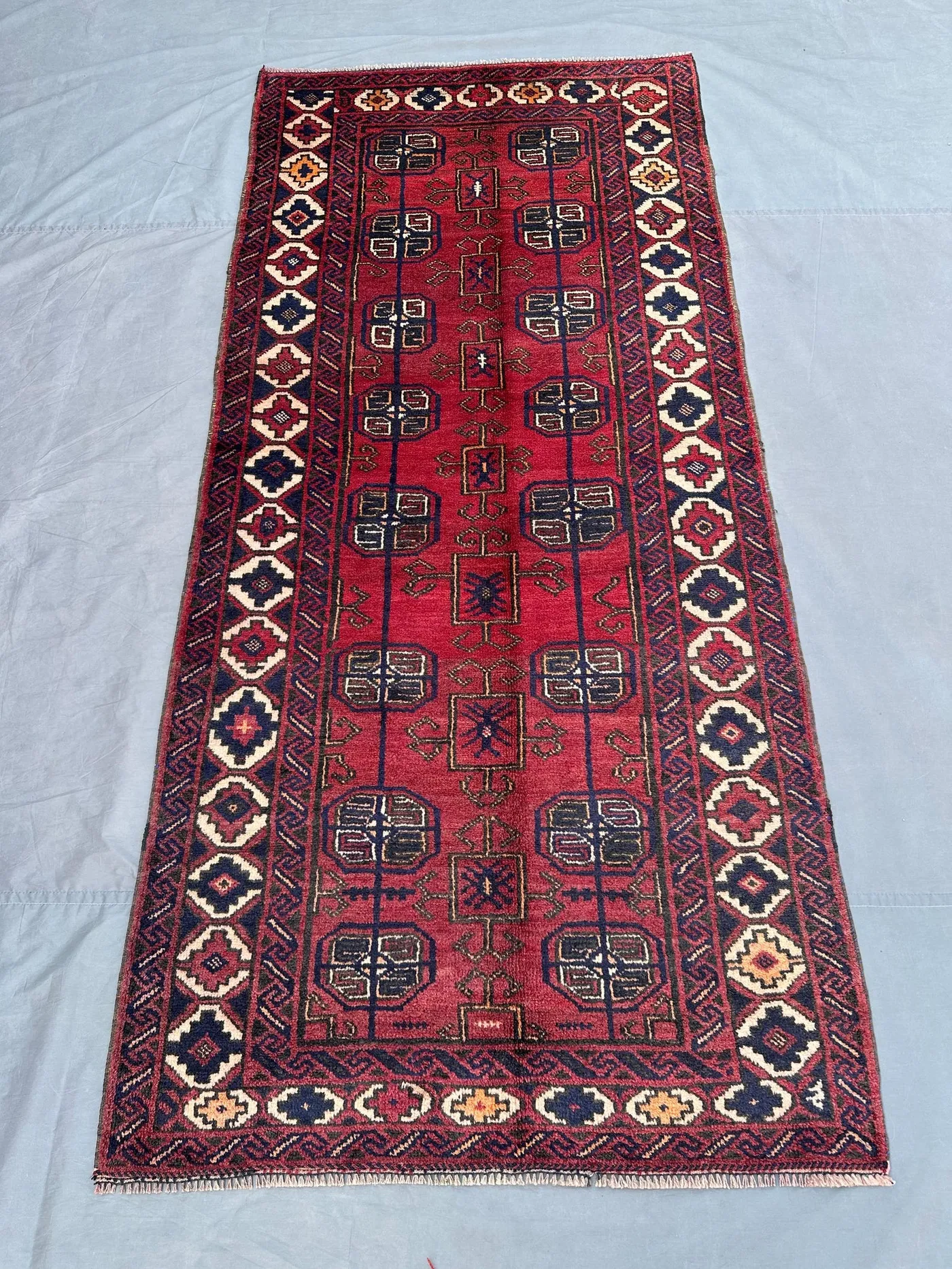 4x8 Antique Afghan Baluch Rug | Hand Knotted Wool Tribal Carpet | Ersari Style Tekke Design | Bohemian Hallway Rug, Home Decor, Kitchen Rug