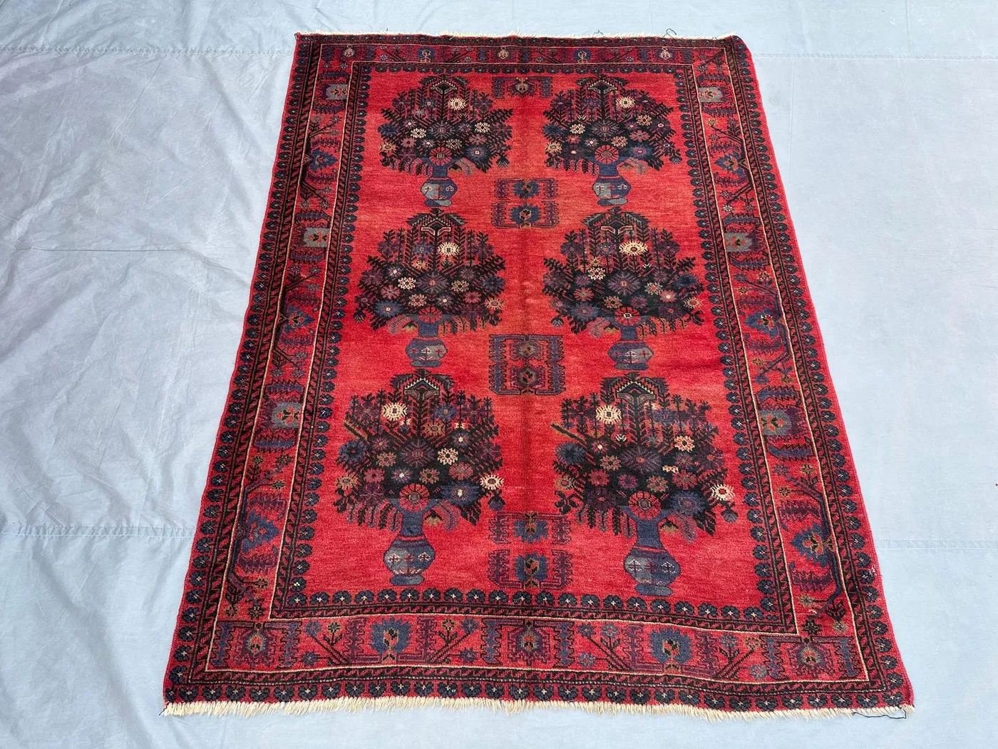 5x6 Antique Afghan Baluch Rug | Hand Knotted Wool Floral Carpet | Red Tribal Pictorial Rug | Geometric Bedroom Area Rug, Nomadic art Rug