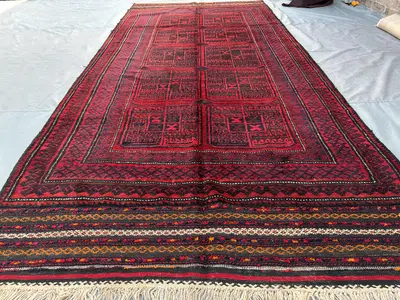 5x9 Antique Afghan Baluch Rug | Hand Knotted Wool Tribal Rug | Geometric Pattern Area Carpet | Nomadic Living 