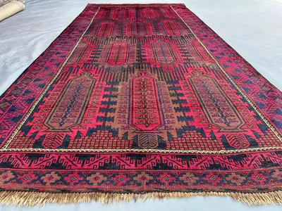 5x10 Vintage Afghan Wide Runner | Tribal Wool Baluch Rug | Hand Knotted Qalamdani | Outdoor Hallway Rug, Turkm