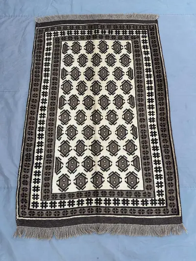 3'5x5 ft Vintage Afghan Baluch Rug | Hand Knotted Wool Tribal Carpet | Moroccan Gabbeh Berber Style | Geometri
