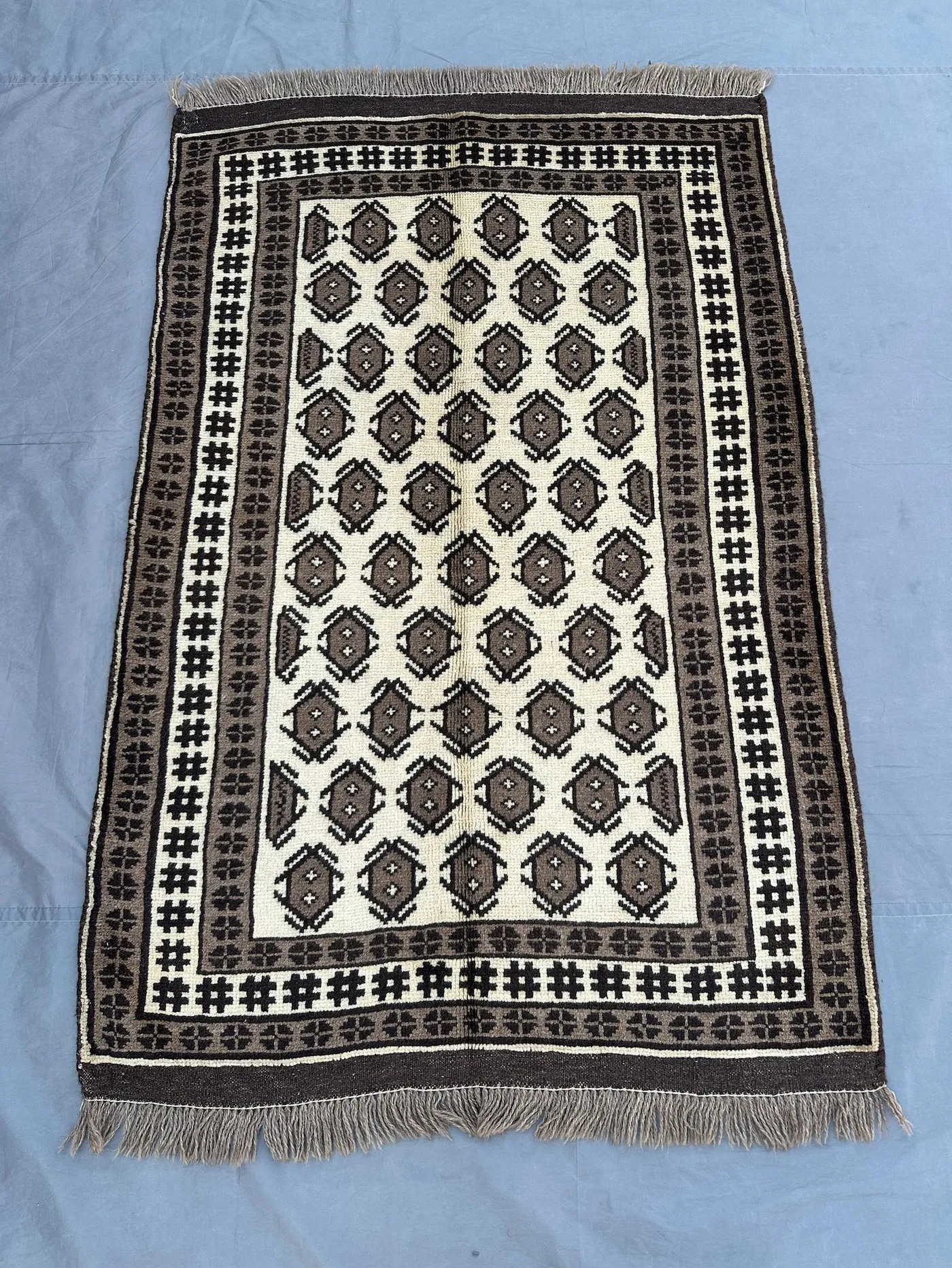 3'5x5 ft Vintage Afghan Baluch Rug | Hand Knotted Wool Tribal Carpet | Moroccan Gabbeh Berber Style | Geometric Small Area Decor Rug
