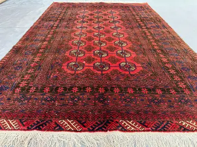 Antique Turkmen Bukhara Rug | 4x6 Afghan Ersari Tekke Rug | Hand-Knotted Wool Carpet | Geometric Tribal Rug | 