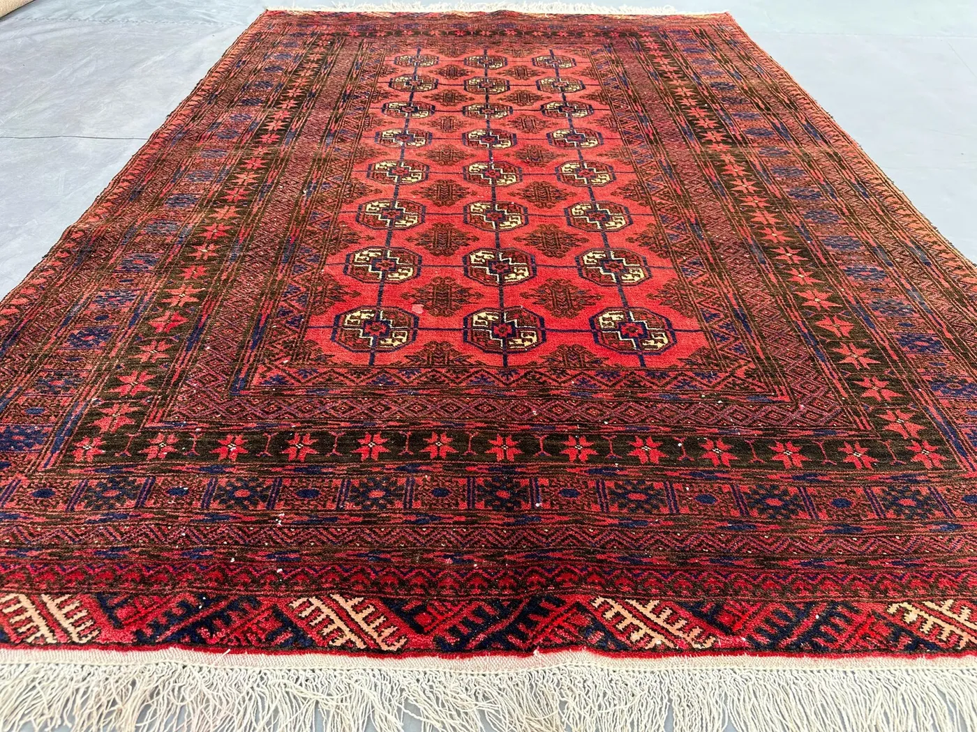Antique Turkmen Bukhara Rug | 4x6 Afghan Ersari Tekke Rug | Hand-Knotted Wool Carpet | Geometric Tribal Rug | Vintage Red Oriental Rug