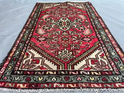 2'5x3'8 ft Vintage Turkish Hand-Knotted Tribal Rug Moroccan Style Wool Rug Unique Area Carpet, Rare Find Accen