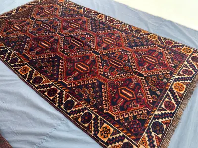 4'2x7'7 ft Antique Turkish Handmade Tribal Rug | Caucasian Style Wool Rug | Geometric Pattern Vintage Carpet |