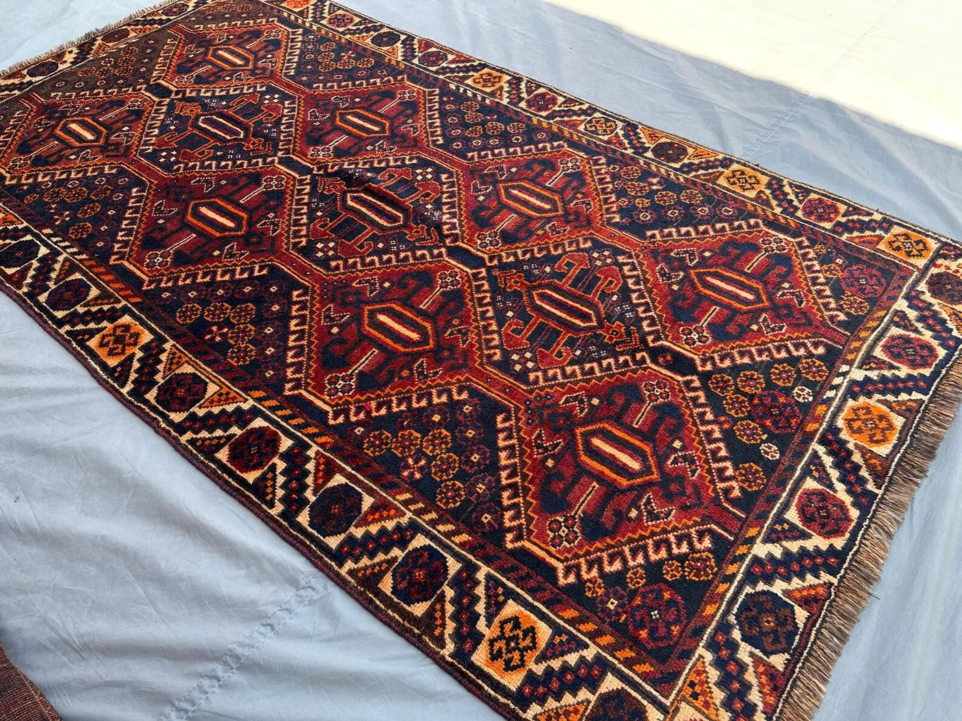 4'2x7'7 ft Antique Turkish Handmade Tribal Rug | Caucasian Style Wool Rug | Geometric Pattern Vintage Carpet | Home Decor Bedroom Rug