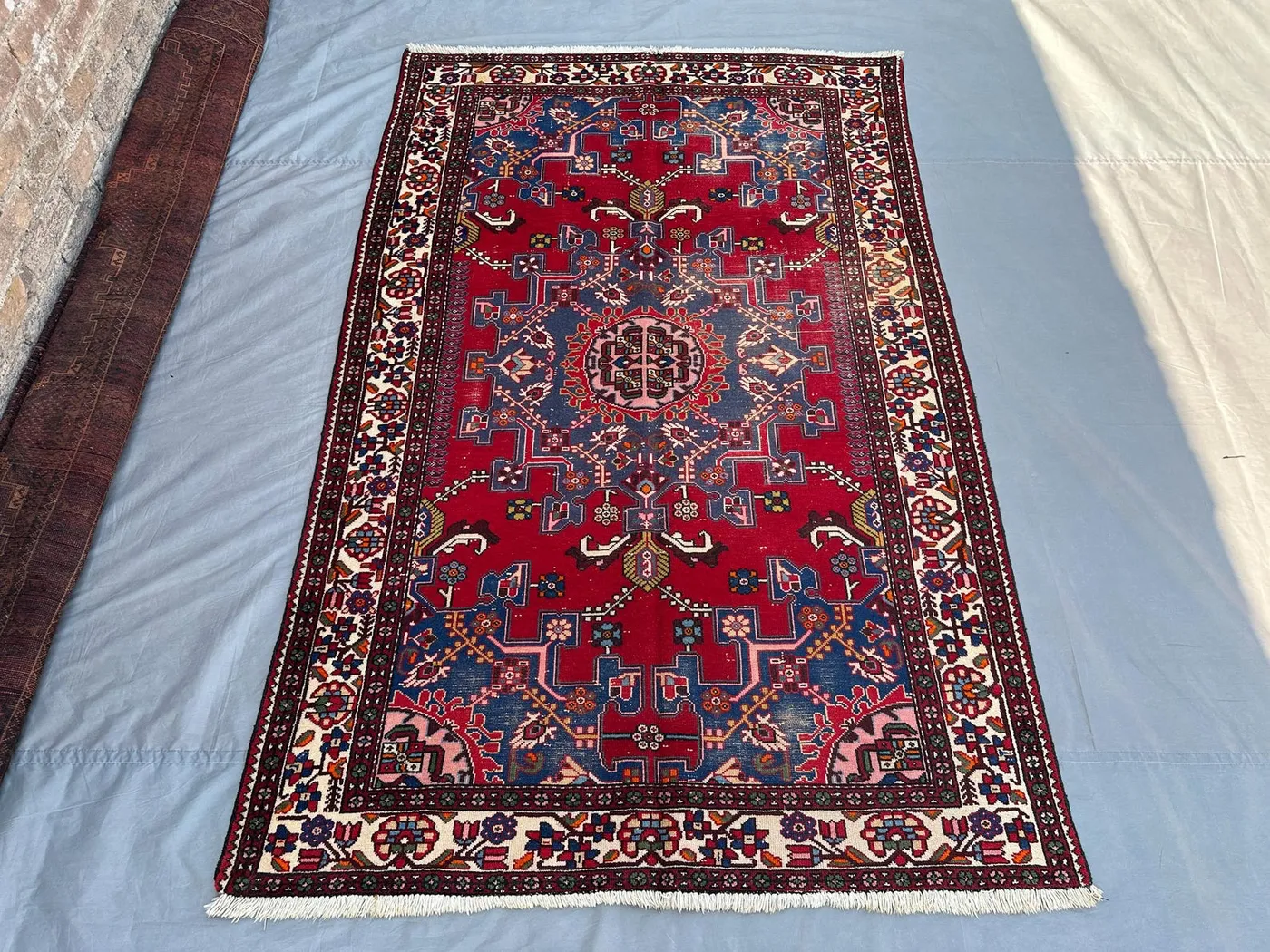 4'4x6'11 ft Antique Tribal Afghan Rug, Handmade Caucasian Style Wool Rug Geometric Pattern Bedroom Rug Kitchen Rug, No Pile Distressed