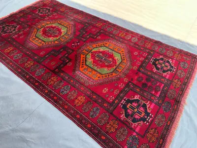 4x8 Antique Turkish Handmade Tribal Rug | Caucasian Style Wool Rug | Geometric Pattern Vintage Carpet | Home D
