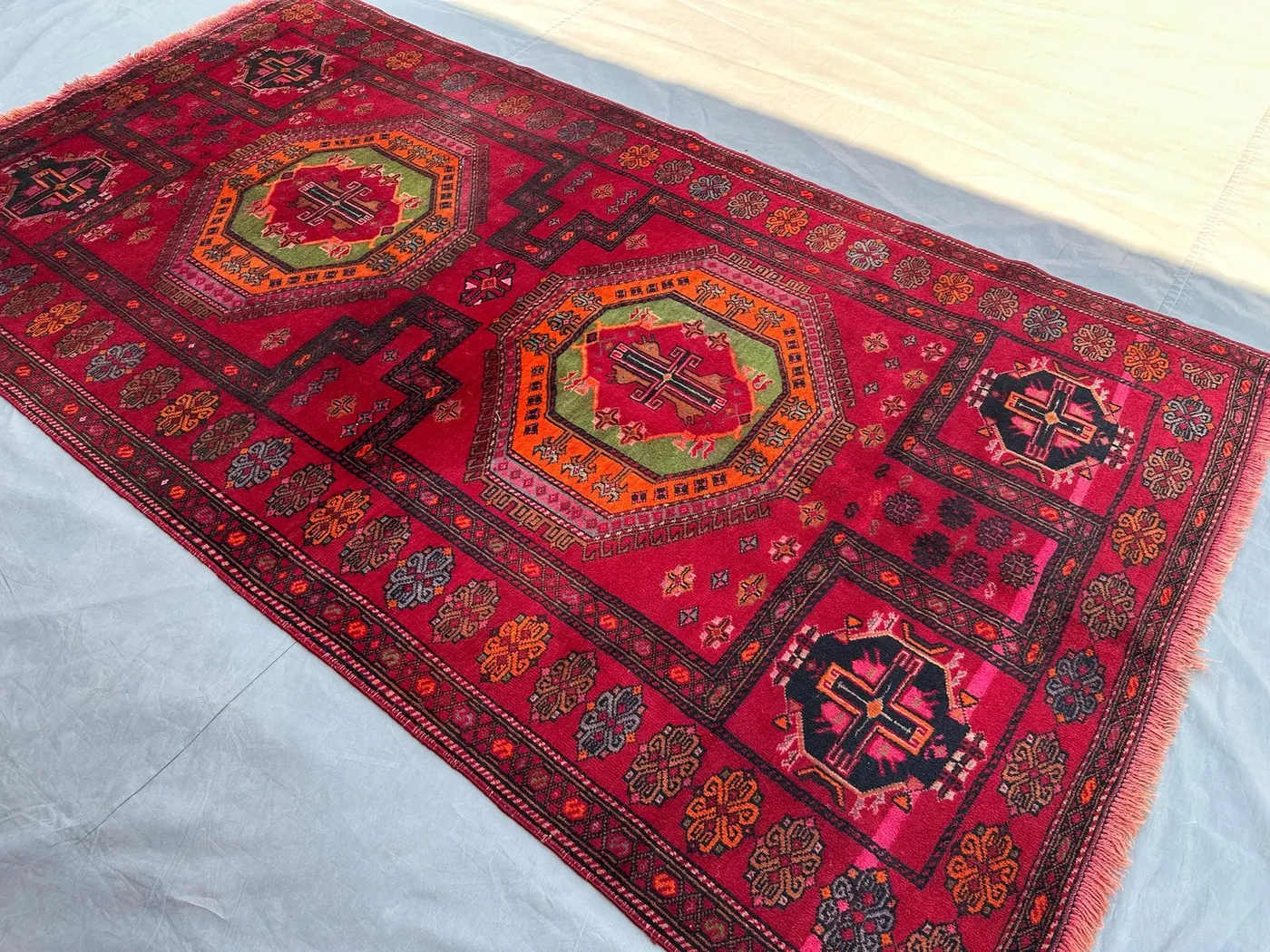4x8 Antique Turkish Handmade Tribal Rug | Caucasian Style Wool Rug | Geometric Pattern Vintage Carpet | Home Decor Bedroom Rug, Kitchen rug