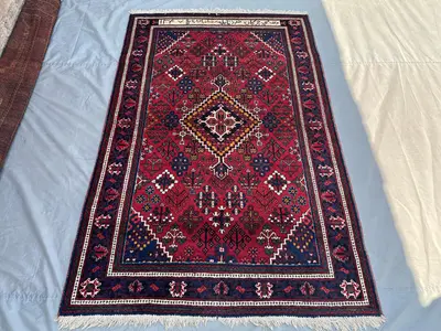 4'6x6'10 ft Antique Tribal Afghan Rug Handmade Caucasian Style Wool Rug Geometric Pattern Bedroom Rug Living R