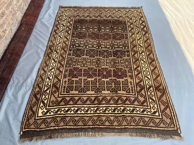 5'6x7'9 ft Antique Afghan Baluchi Rug | Tribal Geometric High Pile Berber Design Handmade Wool Area Rug | Livi