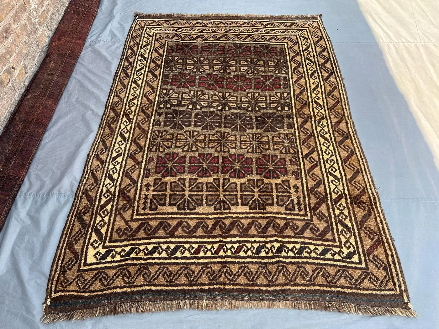 5'6x7'9 ft Antique Afghan Baluchi Rug | Tribal Geometric High Pile Berber Design Handmade Wool Area Rug | Living Room Rug | Bedroom Carpet
