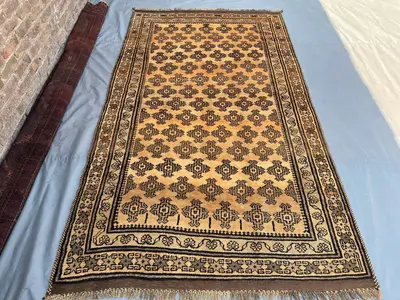 5'6x9'6 ft Baluch Vintage Faded Rug, Afghan Hand Knotted Wool Area Rug, Turkmen Tribal Rug, Oriental Rug, Bedr