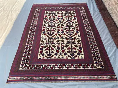 6'3x8'7 ft Afghan Handmade Kilim Rug | Tribal Wool Bajesta Baluch Rug | Hand Woven Rustic Area Carpet | Living