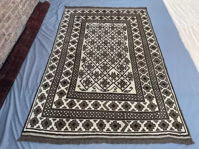 5'7x8'4 ft, Antique Geometric Rug, Vintage Afghan Hand Knotted Wool Baluchi Area Rug, Living Room Carpet, One 