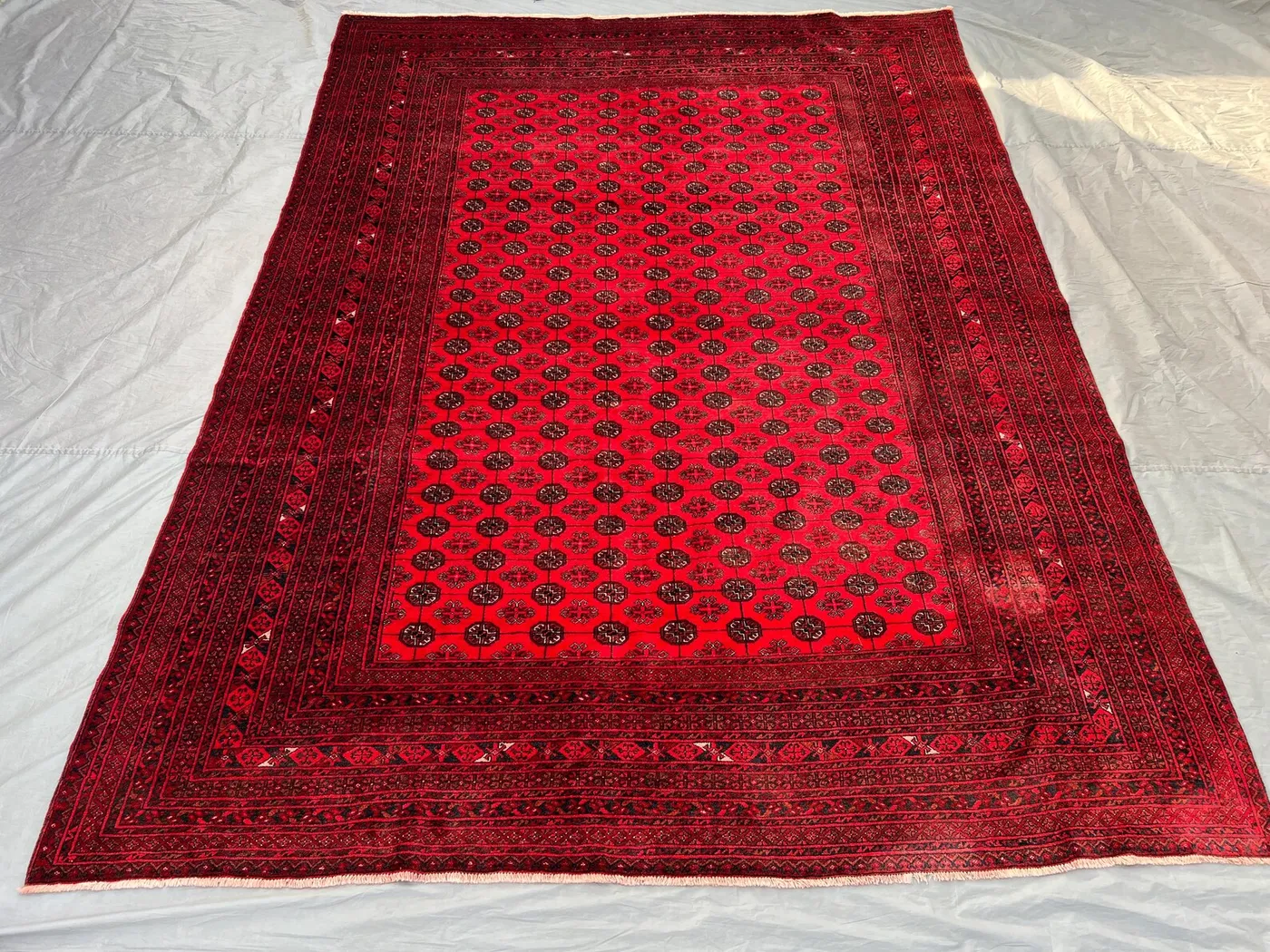 6'8x9'2 ft Antique Turkmen Bukhara Rug | Afghan Hand Knotted Wool Carpet | Tribal Geometric Pattern | Rare Living Room Area Rug, Bedroom Rug