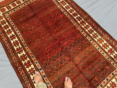 5x7'7 ft Afghan Hand-Knotted Tribal Baluchi Rug | Geometric Pattern | Fine Moroccan Style Area Rug | Vintage C