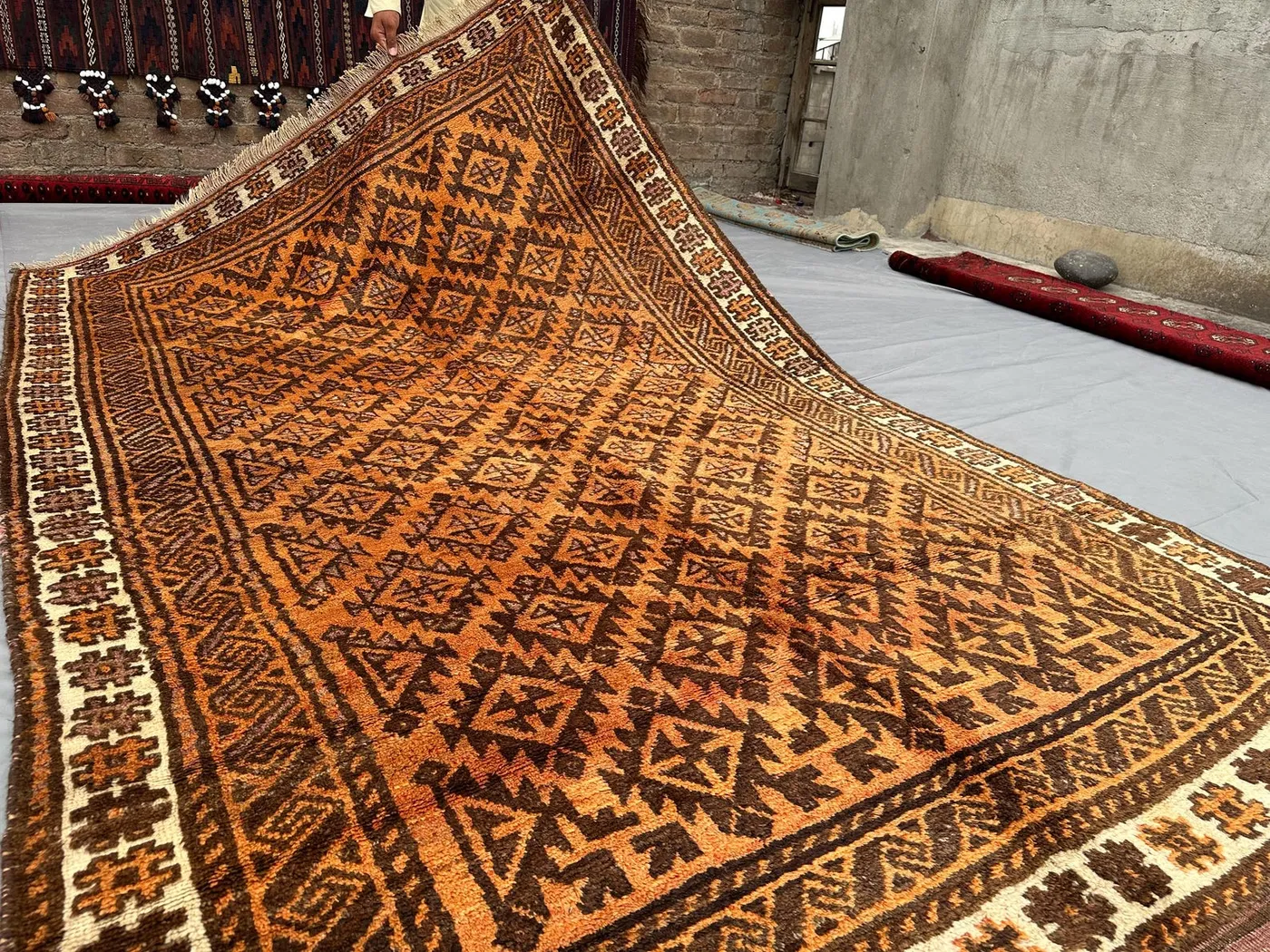 5x8Antique Afghan Hand-Knotted Baluch Tribal Rug | Nomadic Fine Wool Rug | Geometric Pattern | Brown & Beige Background | Living Room Decor