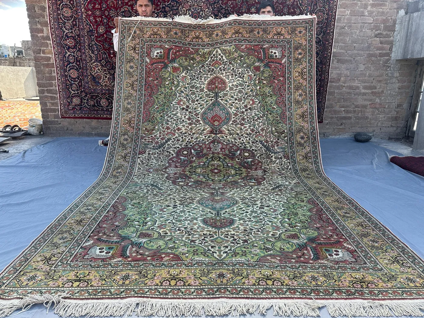 6'7 x 10'4 Vintage Afghan Rug | Persian-Style Pictorial Vase & Garden Design | Hand Knotted Wool