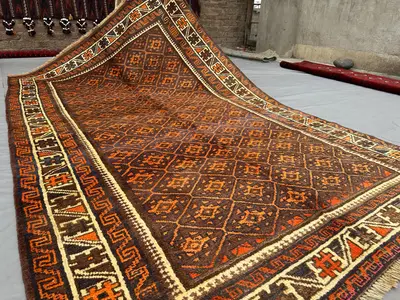 5'1"x8'5" Antique Afghan Baluch Tribal Rug | Hand-Knotted Wool | Geometric Design | Vintage Carpet, Home Decor