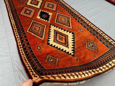 5x10 Turkish Hand-Knotted Antique Rug | Tribal Caucasian Style, Vintage Carpet | Red, Black, Beige, and White 
