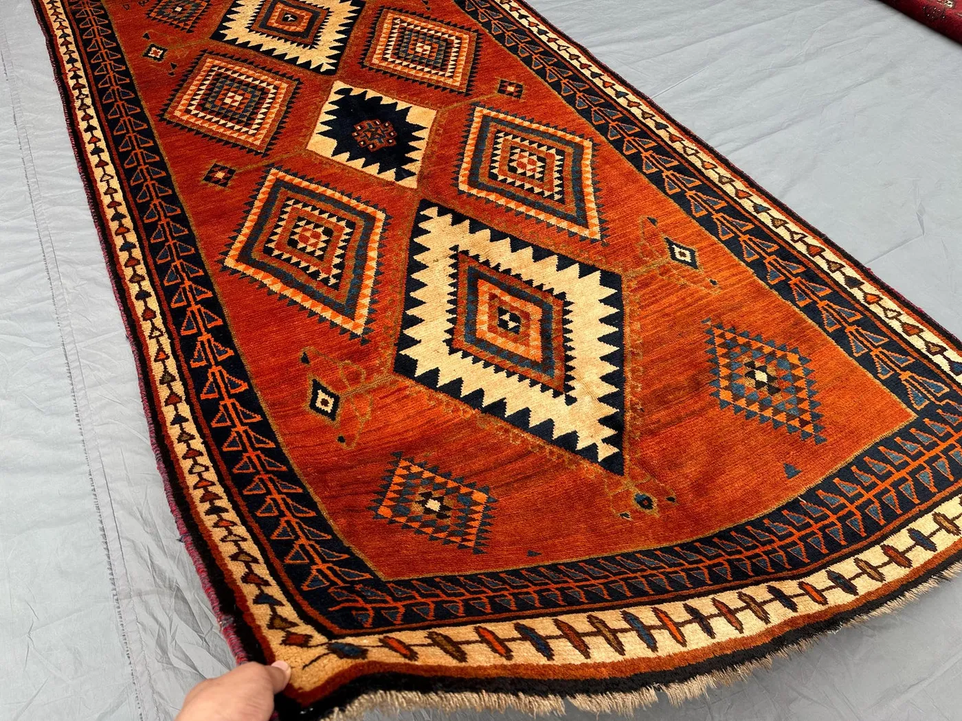 5x10 Turkish Hand-Knotted Antique Rug | Tribal Caucasian Style, Vintage Carpet | Red, Black, Beige, and White Geometric Pattern, Outdoor Rug
