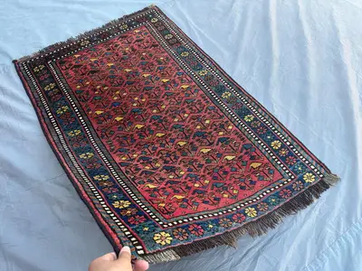 Antique Turkish Wool Rug, Geometric Hand Knotted Carpet | Vintage Caucasian Style Rug | Tribal Low Pile Accent