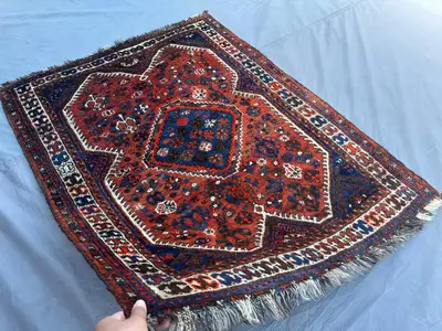 Afghan Tribal Rug | 4x5 Hand Knotted Wool Rug | Fine Geometric Pattern Carpet | Caucasian Style Vintage Rug | 