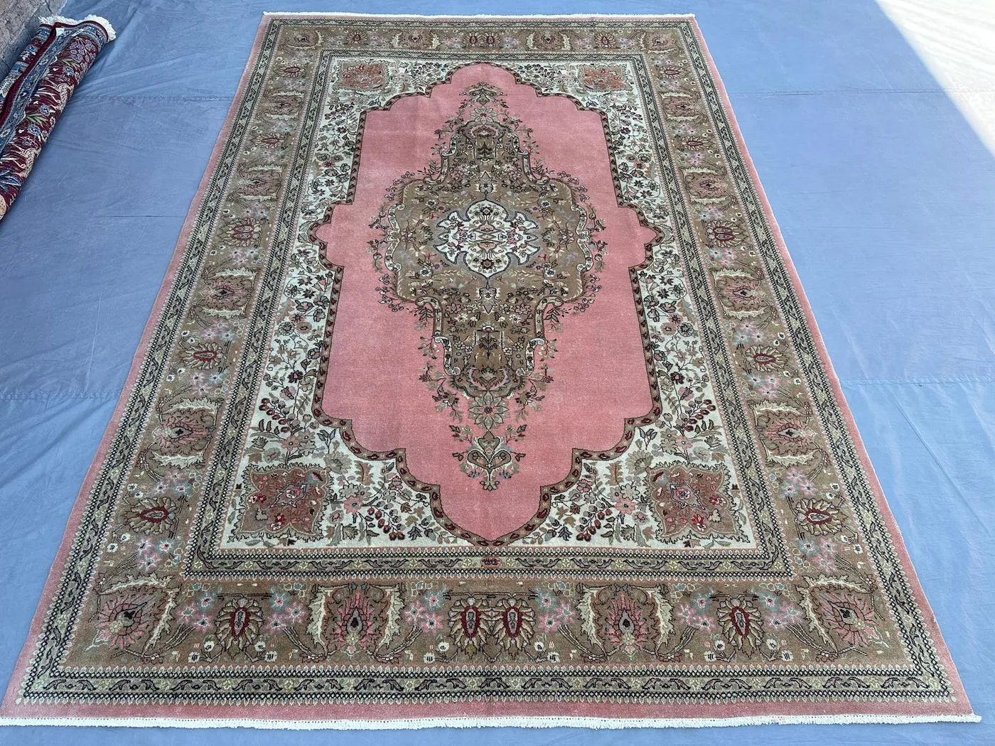 7x10 Turkish Rug | Persian-Style Tabriz Design | Hand Knotted Wool | Pink Floral Medallion Carpet