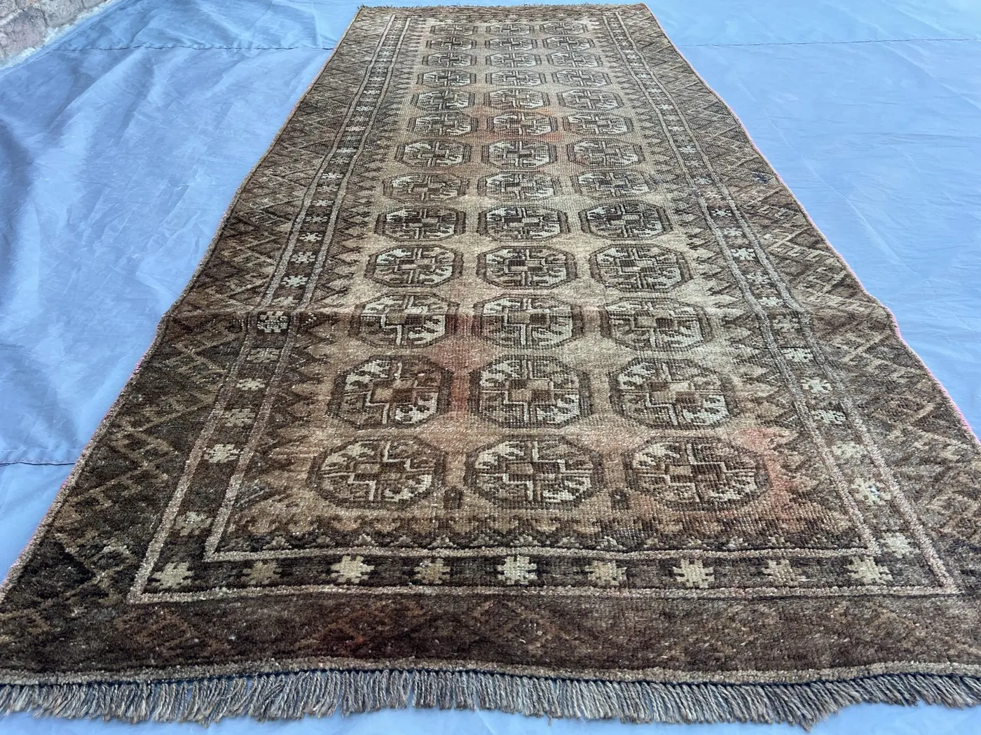 Antique Runner Rug 2'9x7'0 ft Distressed faded Low Pile Wool Rug, Afghan Vintage Brown Terracotta Rug, Tribal Caucasian Rug, Living Room Rug