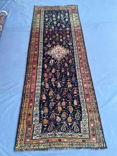 3'5x9'4 ft Turkish Caucasian Runner | Hand Knotted Wool Rug | Tribal Medallion Carpet | Vintage A900s Hallway 