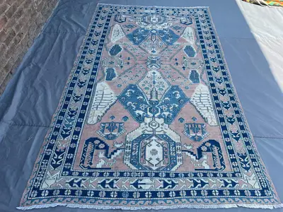 5'8x9'4 ft, Antique Afghan Handmade Rug, High-Quality Sumak Rug, Tribal Geometric Luxury No Pile Distressed Ar
