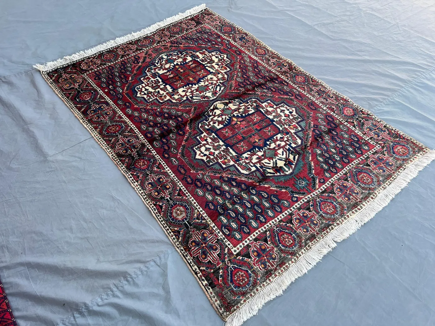 Antique Turkish Hand Knotted Rug 4x5'8 | Caucasian Style Medallion Tribal Decor Rug | Geometric Pattern Accent Rug for Bedroom, Kitchen Rug