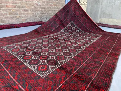 5x8 Antique Baluchi Kowdani Rug | Tribal Hand Knotted Wool Rug | Red Geometric Afghan Carpet | Vintage Orienta