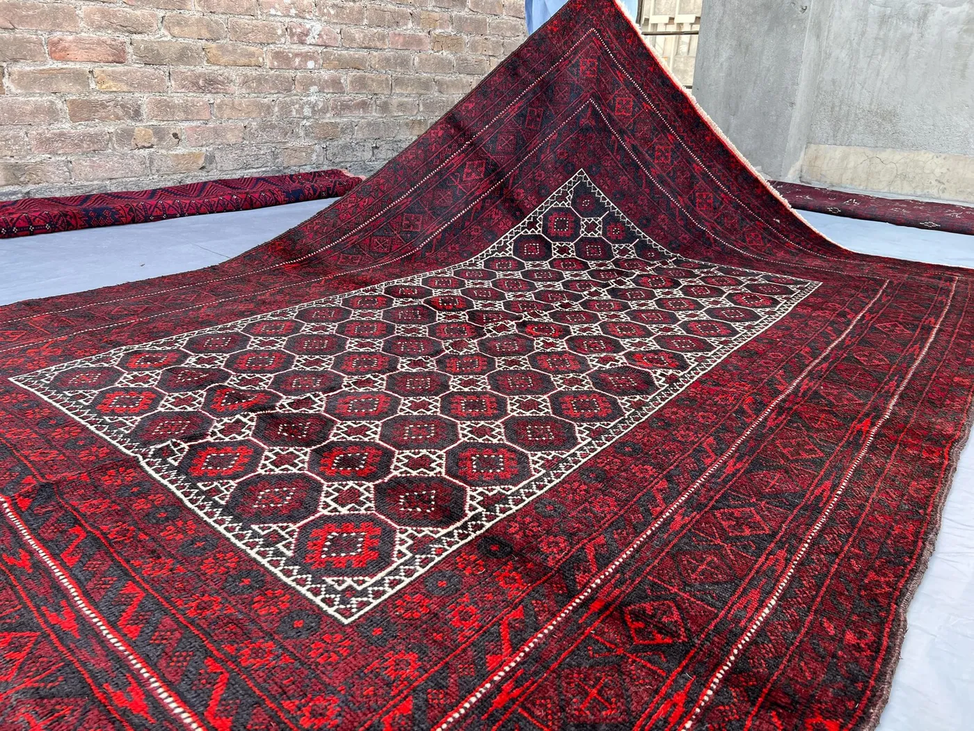 5x8 Antique Baluchi Kowdani Rug | Tribal Hand Knotted Wool Rug | Red Geometric Afghan Carpet | Vintage Oriental Area Rug, Bedroom Rug Decor