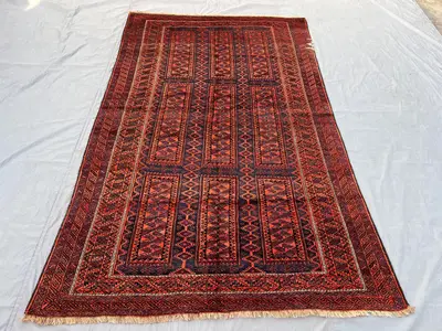 6x9 Afghan Baluch Tribal Rug | Hand-Knotted Wool Carpet | Turkmen Geometric Pattern | Vintage Oriental Rug, Li