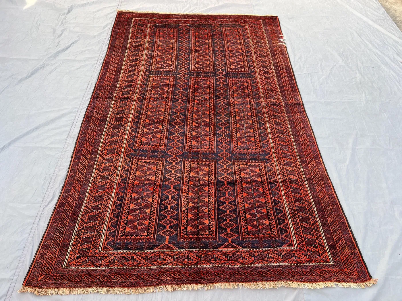 6x9 Afghan Baluch Tribal Rug | Hand-Knotted Wool Carpet | Turkmen Geometric Pattern | Vintage Oriental Rug, Living Room Rug, Home Decor