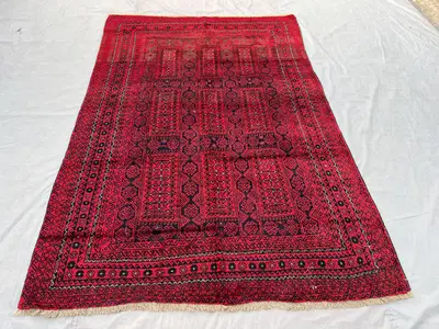 6'1x9'1 ft Afghan Khal Mohammadi Rug | Hand-Knotted Wool Carpet | Red Tribal Geometric Design | Vintage Orient