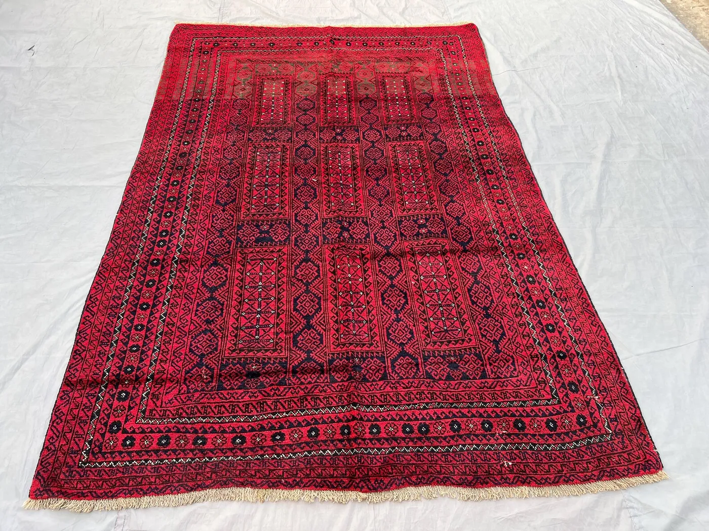 6'1x9'1 ft Afghan Khal Mohammadi Rug | Hand-Knotted Wool Carpet | Red Tribal Geometric Design | Vintage Oriental Area Rug Decor, Bedroom rug