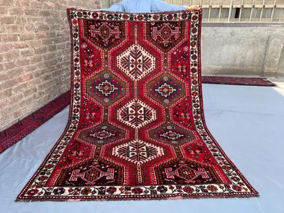 5x8 Antique Turkish-Inspired Tribal Rug | Hand-Knotted Caucasian Style Medallion Wool Carpet | Vintage Nomadic