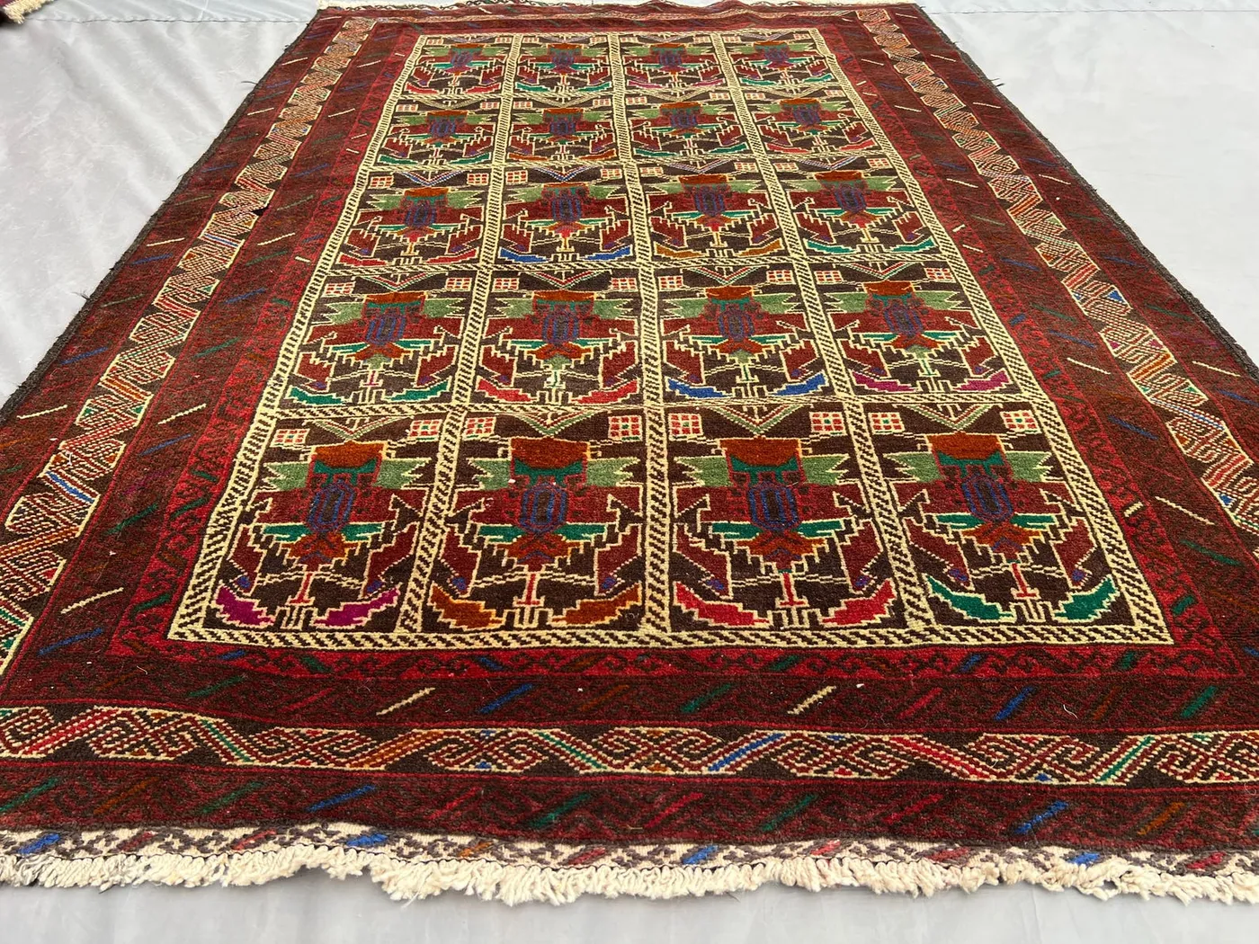 4x6 ft Antique Afghan Hand Knotted Tribal Baluch Rug, Geometric Wool Rug | Turkmen Style High-Quality Wool Carpet, Kitchen rug, Moroccan rug