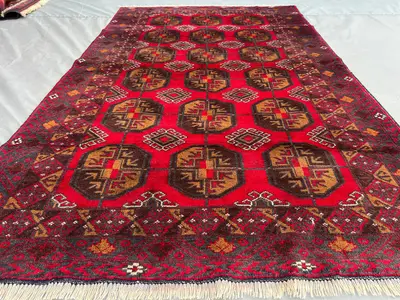 4x6'8 ft Vintage Afghan Baluch Tribal Rug | Geometric Wool | Nomadic Fine Moroccan Style Area Rug, Kitchen Rug