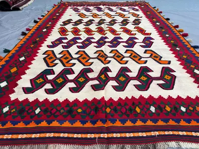 5x8 Handmade Turkish Kilim Rug | Geometric Wool Kilim | Colorful Tribal Pattern | Bohemian Decor | Handwoven W