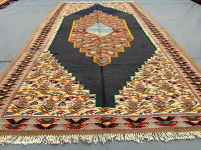 4x7 Antique Turkish Kilim Rug | Handmade Wool Geometric Design | Vintage Area Rug | Kitchen & Dining Room Rug 