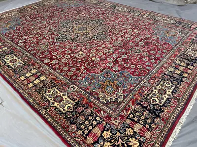9'7x12'10 ft Antique Turkish Inspired Rug | Oversize Hand Knotted Wool Carpet | Caucasian Style Tribal Area Ru