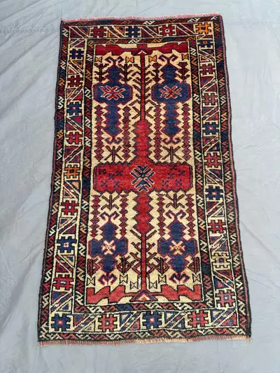 2'5x4'5 ft Antique Afghan Baluch Rug | Hand Knotted Tribal Wool Carpet | Geometric Accent Rug | Small Nomadic 