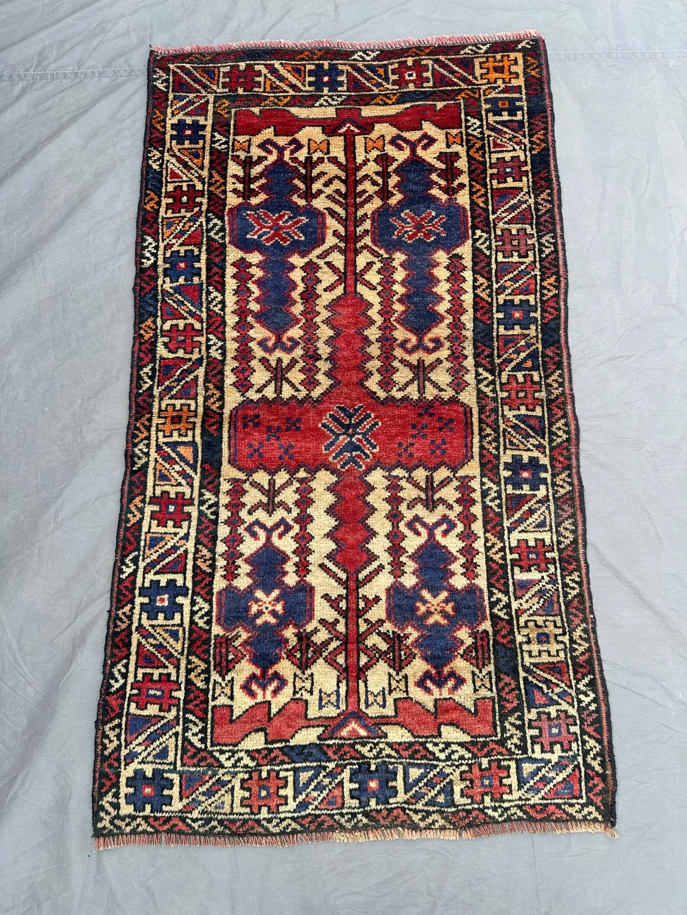 2'5x4'5 ft Antique Afghan Baluch Rug | Hand Knotted Tribal Wool Carpet | Geometric Accent Rug | Small Nomadic Rug | Vintage Boho Decor